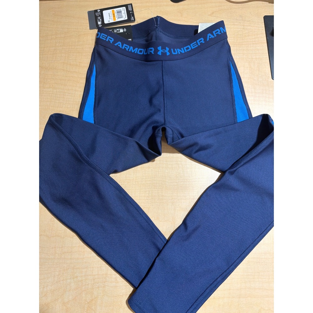 Under Armour HeatGear Compression Leggings Navy Blue Mid Rise Full Length Small